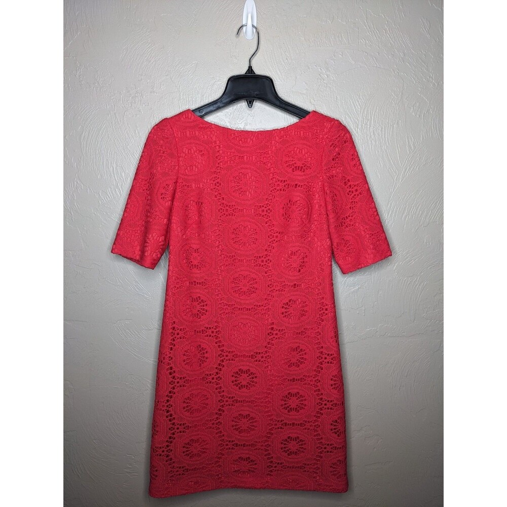 Adriana Papell Womens 2 Coral Red Medallion Eyelet Lined Shift Dress